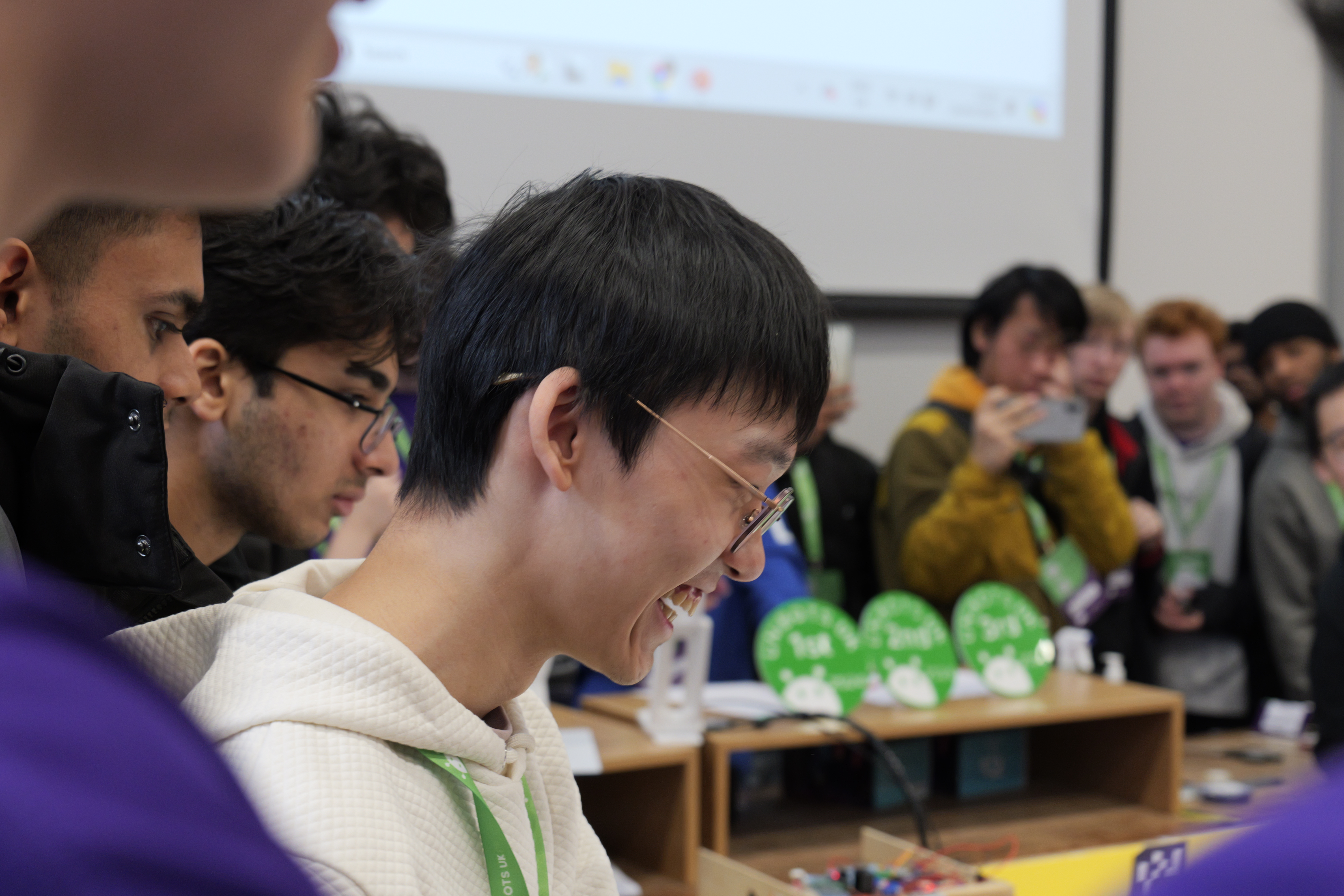 Students preparing their robot at a Unibots event